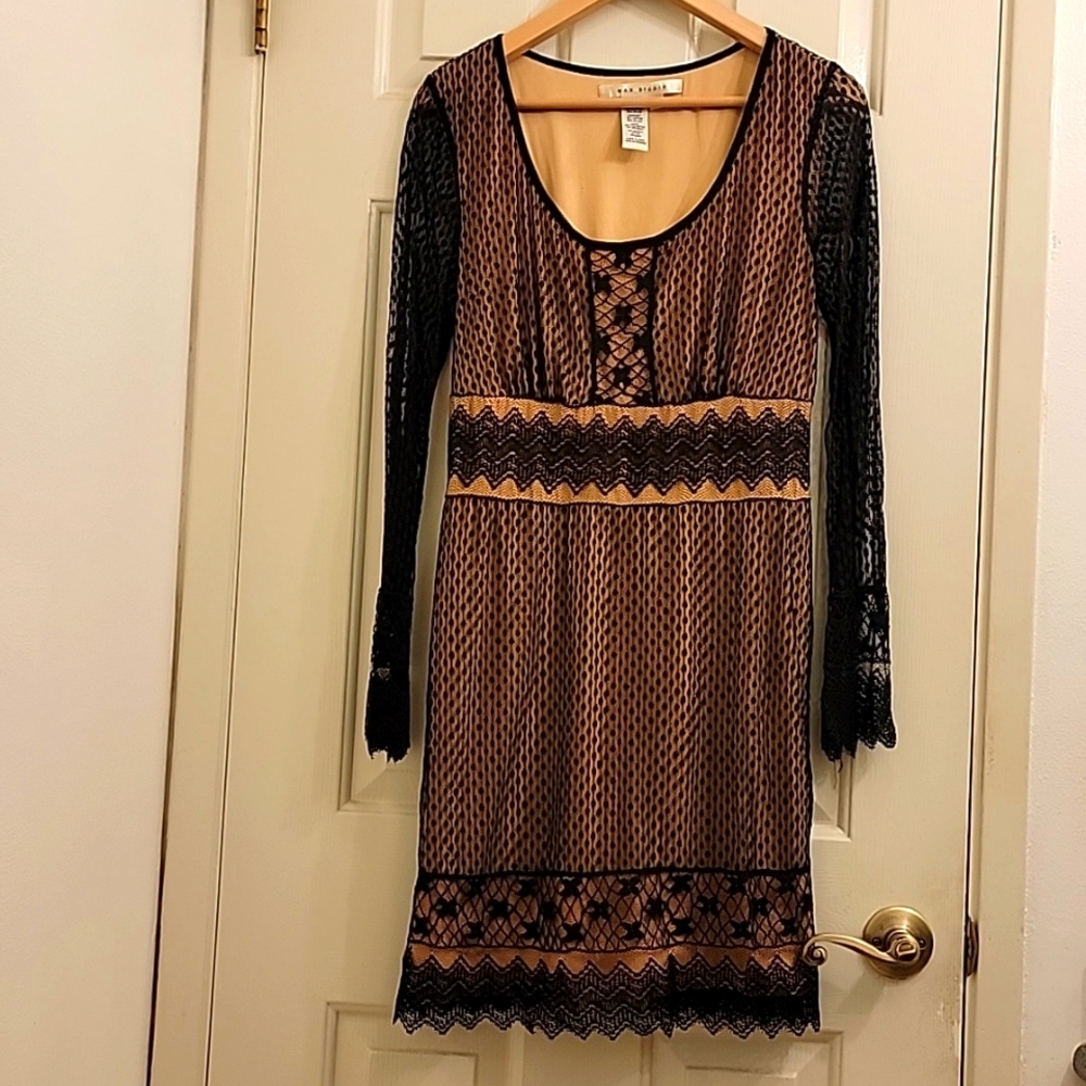 MAX STUDIO Lace Black Cocktail Midi Dress Cotton Nylon Women's Medium